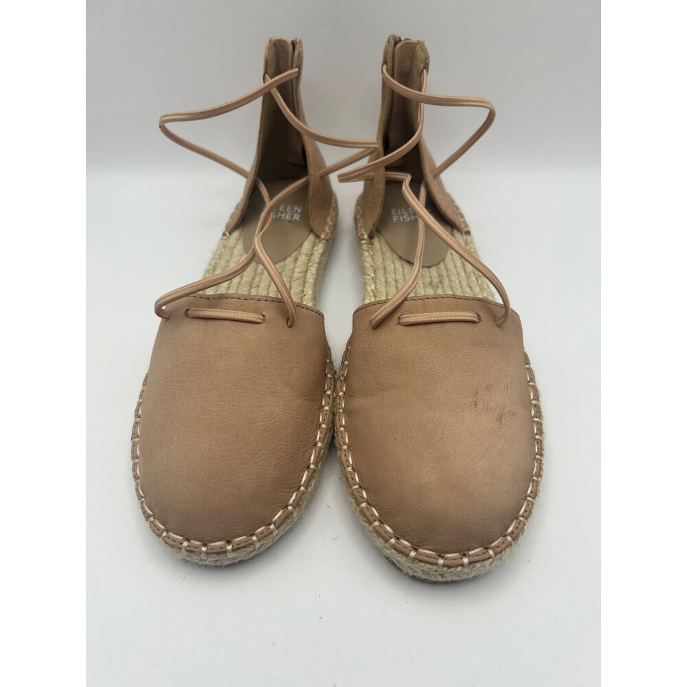 Eileen Fisher Lee Espadrille Flat Women's Sandals Leather Ecru Size 5.5 Strappy - Picture 2 of 6